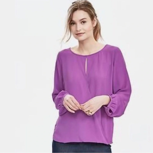 Banana Republic • Magenta Magnolia Long Sleeve Wrap Front Blouse - Picture 1 of 8